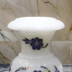 Luxury White Marble Vase with Blue Floral Inlay – Handcrafted Home Décor & Gifts
