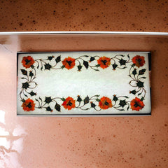 Handcrafted Marble Inlay Cutting Board – Elegant Floral Design for Luxury Kitchens