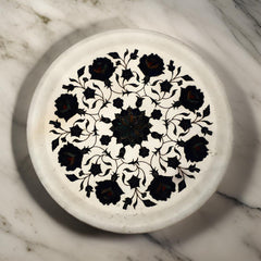Buy Handcrafted White Marble Inlay Tabletop  Luxurious Floral Pietra Dura Design
