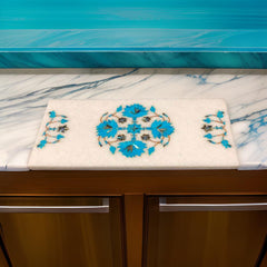 Luxury Marble Inlay Cutting Board – Elegant Blue Floral Design for Stylish Kitchens
