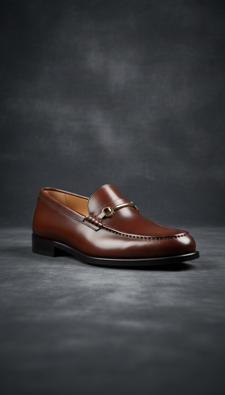 Black Leather Gold Buckle Loafers