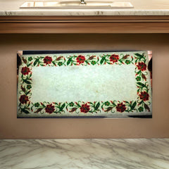 Luxury Marble Inlay Cutting Board – Elegant Blue Floral Design for Stylish Kitchens