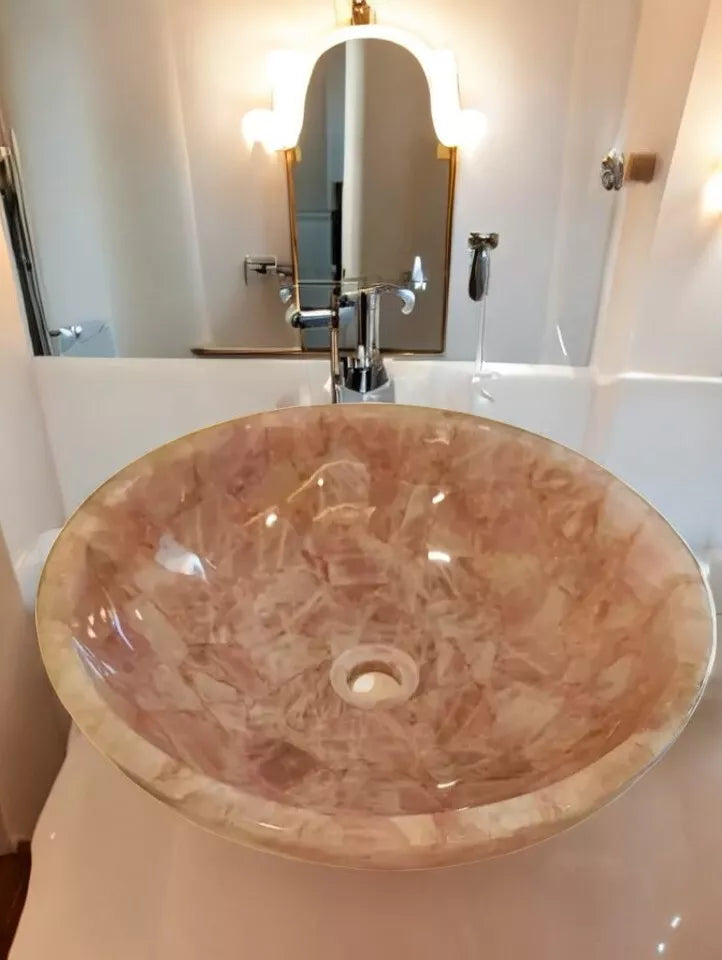 Lavabo en mosaïque d'agate bleue ronde naturelle avec détails dorés pour meubles de salle de bain (copie)