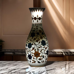 Elegant Pink Marble Vase with Floral Inlay – Handcrafted Home Décor Masterpiece