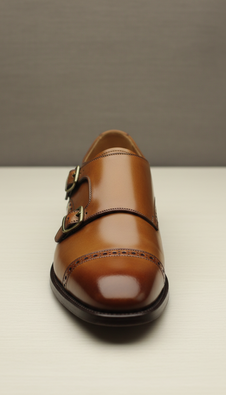 Antique Brass Buckle Monk Strap Dress Shoes