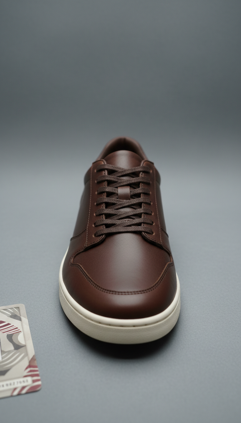 Brown Italian Leather Lace Up Sneakers