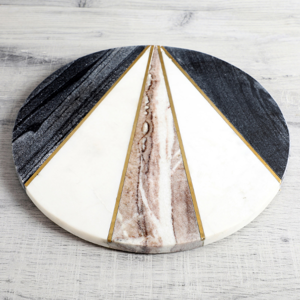 Luxury Geometric Marble Serving Board  Elegant Round Cheese & Snack Platter