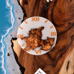 Elegant White Epoxy Resin Wall Clock Natural Cunninghamia Wood with Copper Roman Numerals