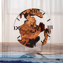 Handcrafted Epoxy Resin Wall Clock with Live Edge Cunninghamia Wood  Modern Rustic Decor