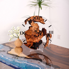 Handcrafted Epoxy Resin Wall Clock with Live Edge Cunninghamia Wood  Modern Rustic Decor