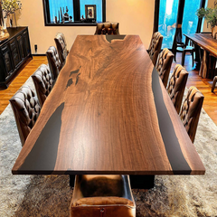 Grand Black Epoxy River Conference Table Live Edge Walnut Luxury Statement Piece For Office and Home Use