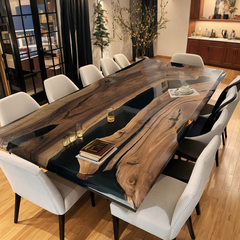 Custom Black Walnut & Black Epoxy Resin Dining Table  Live Edge Statement Piece for Modern Interiors