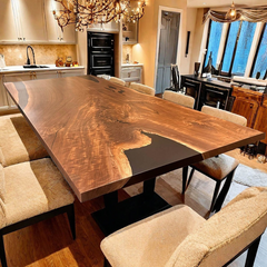 Grand Black Epoxy River Conference Table Live Edge Walnut Luxury Statement Piece For Office and Home Use