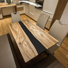 Natural Edge Walnut Dining Table with Black Epoxy Center Contemporary Craftsmanship