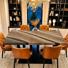 Modern Black Walnut Epoxy River Dining Table Triple Stream Design for Elegant Gatherings