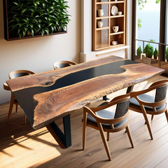 Luxury Live Edge Black Walnut River Table  Handcrafted Epoxy Dining Masterpiece