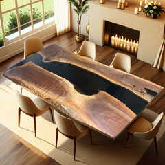 Luxury Live Edge Black Walnut River Table  Handcrafted Epoxy Dining Masterpiece