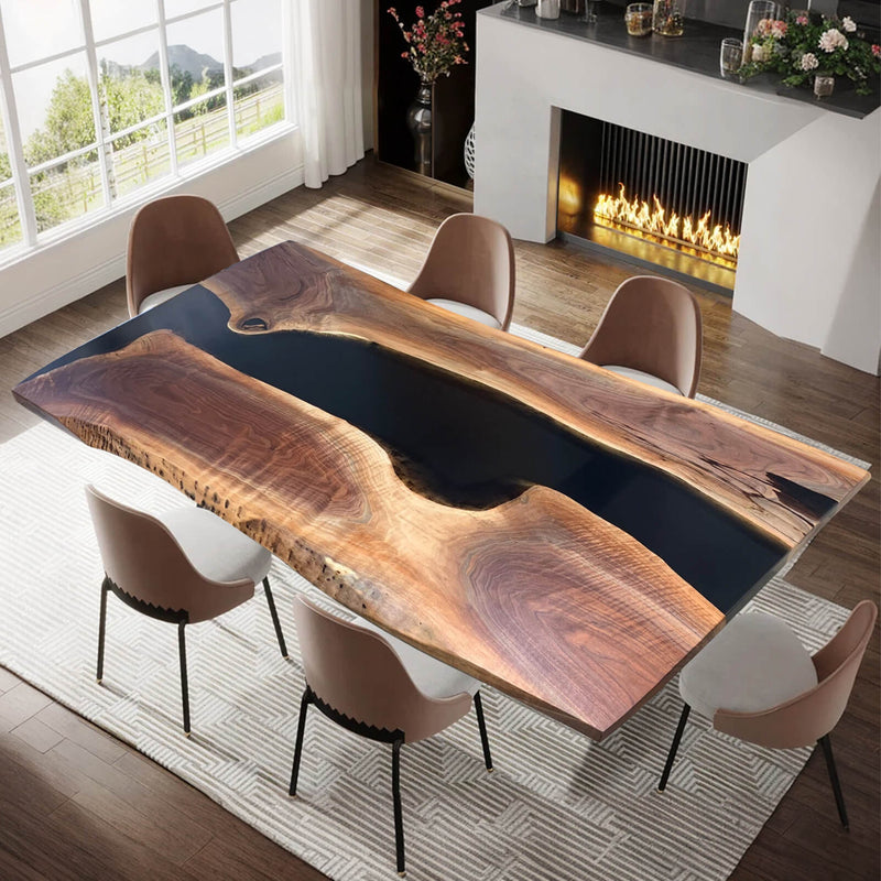 Luxury Live Edge Black Walnut River Table  Handcrafted Epoxy Dining Masterpiece