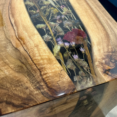 Live Edge Black Walnut Epoxy Resin Waterfall Kitchen Island with Botanical Inlay  Handcrafted Luxury Centerpiece