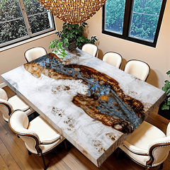 Luxury Custom Poplar Burl & Epoxy Resin Dining Table – Floral Inlay Design