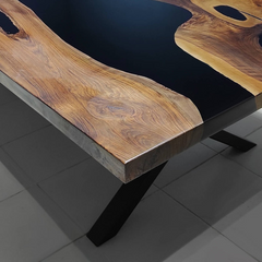 Custom Black Epoxy River Dining Table Live Edge Walnut Wood Statement Piece