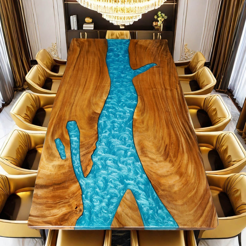Luxury Blue Epoxy River Table  Custom Live Edge Walnut Dining Table