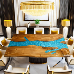 Luxury Blue Epoxy River Table  Custom Live Edge Walnut Dining Table