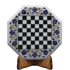 Handmade Marble Inlay Chess Board Game Set With Floral Art