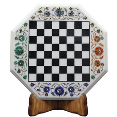 Marble Inlay Chess Board Wooden Furniture Table Tops