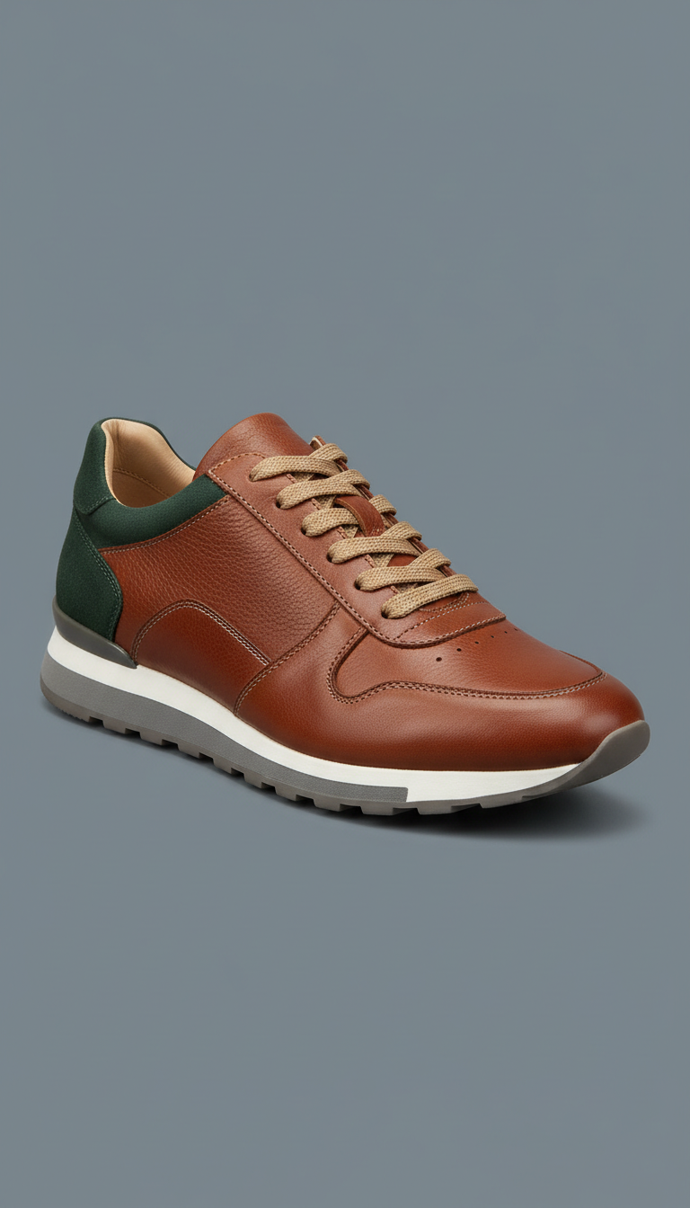 Saddle Brown Leather Sneakers