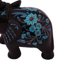 Black Marble Elephant Statue For Home Inlaid With Mother of Pearl