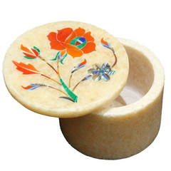 Carnelian Gemstone Inlaid Pink Marble Handmade Ring Box