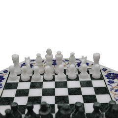Handmade Marble Inlay Chess Board Game Set With Floral Art