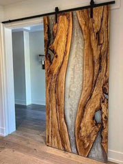 Handmade White Epoxy River Door Rustic Wood Resin Interior Door