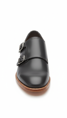 Graphite leather double monk strap shoes