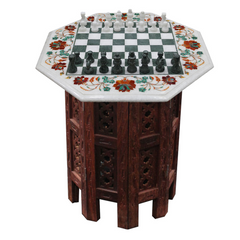 Marble Chess Board Game Set Inlay Green Checkbox