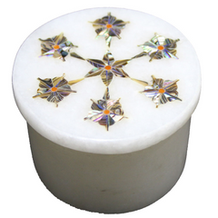 Natural Handmade White Marble Trinket Box with Unique Floral Inlay – Made in USA