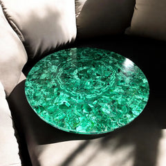 Polished Malachite Round Coffee Table – Luxurious Semi-Precious Stone Centerpiece
