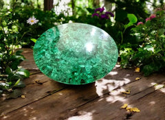 Round Malachite Garden Coffee Table Handcrafted Outdoor Gemstone-Inspired Art Piece