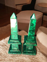 Malachite Obelisk Tower Handcrafted Decorative Green Stone Sculpture for Luxury Interiors & Spiritual Harmony