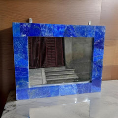 Bold Rectangular Mirror Framed in Lapis Lazuli Stone – Luxurious Deep Blue Bathroom Accent