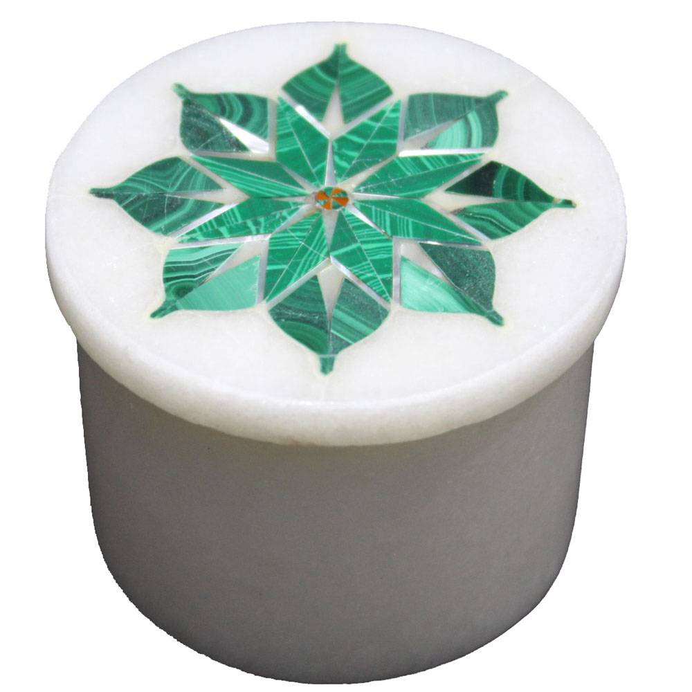 Round Jewelry Storage Box Inlaid Malachite Gemstone In Usa