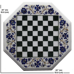 Handmade Marble Inlay Chess Board Game Set With Floral Art