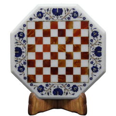 Jasper Stone Inlay Marble Chess Set With Wooden Furniture