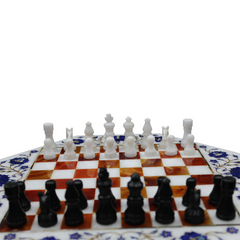 Jasper Stone Inlay Marble Chess Set With Wooden Furniture