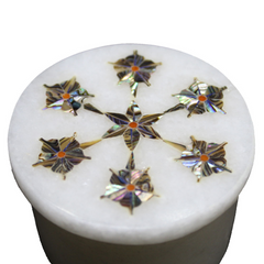 Natural Handmade White Marble Trinket Box with Unique Floral Inlay – Made in USA