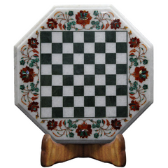 Marble Chess Board Game Set Inlay Green Checkbox